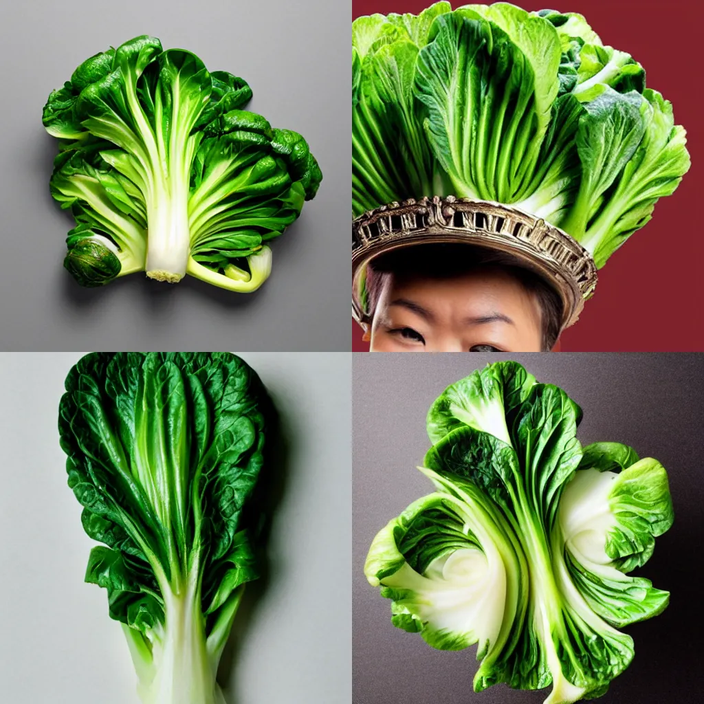 Prompt: a crown made of bok choy