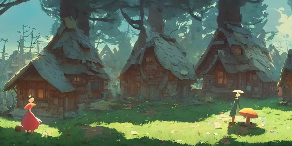 Image similar to mushroom houses by cory loftis & akihiko yoshida & james gilleard & atey ghailan & makoto shinkai & goro fujita & studio ghibli, rim light, exquisite lighting, clear focus, very coherent, plain background, soft painting, photorealistic, unreal engine 5, 4 k