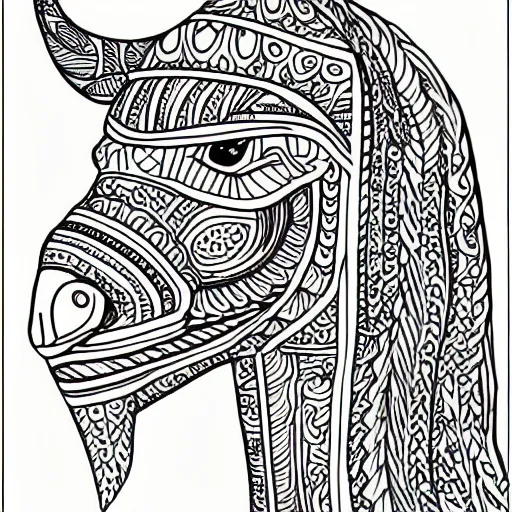Prompt: llama coloring book, very detailed