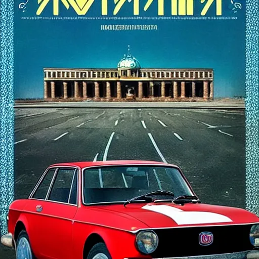 Prompt: @fiat 124 berlina@ in soviet city. Film poster. Epic cinematic