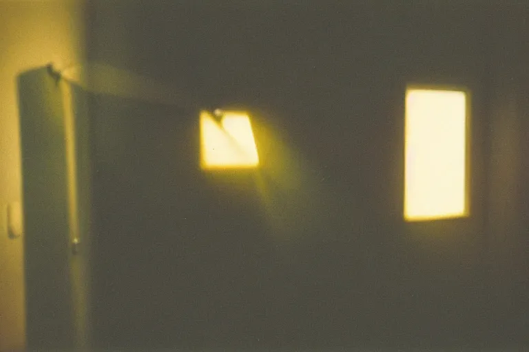 Prompt: backlit photograph of black box pouring energy into suburban room, crisp focus, 3 5 mm ektachrome