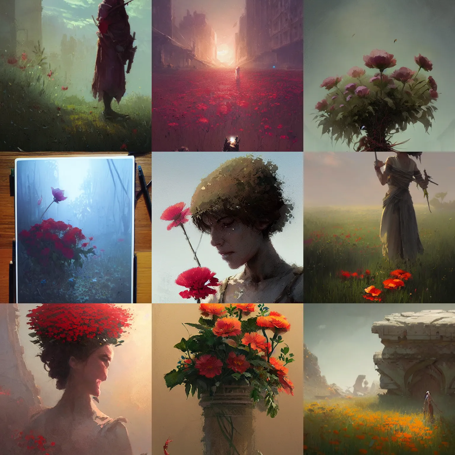 Image similar to flower by greg rutkowski and james gurney.