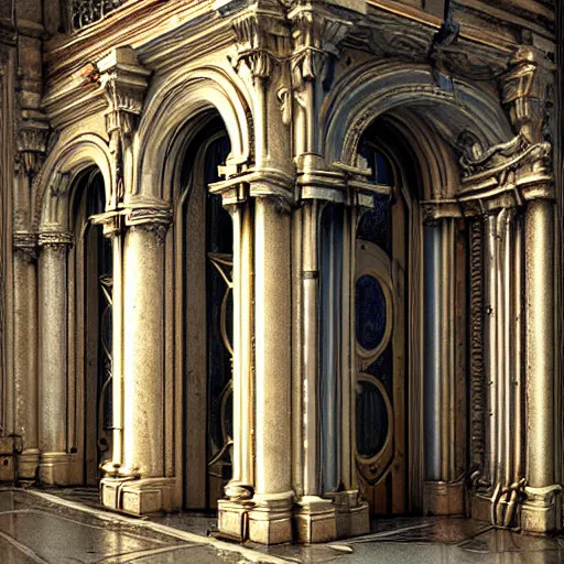 Image similar to hyper realistic ornate sci - fi double door by darek zabrocki