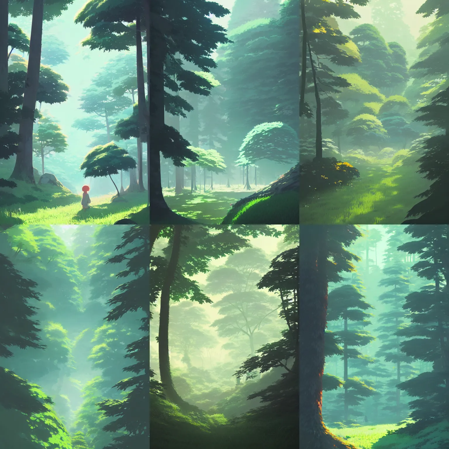 Prompt: a beautiful forest and foliage painting illustration by Kazuo Oga and Atey Ghailan, from the studio ghibli film, trending on artstation