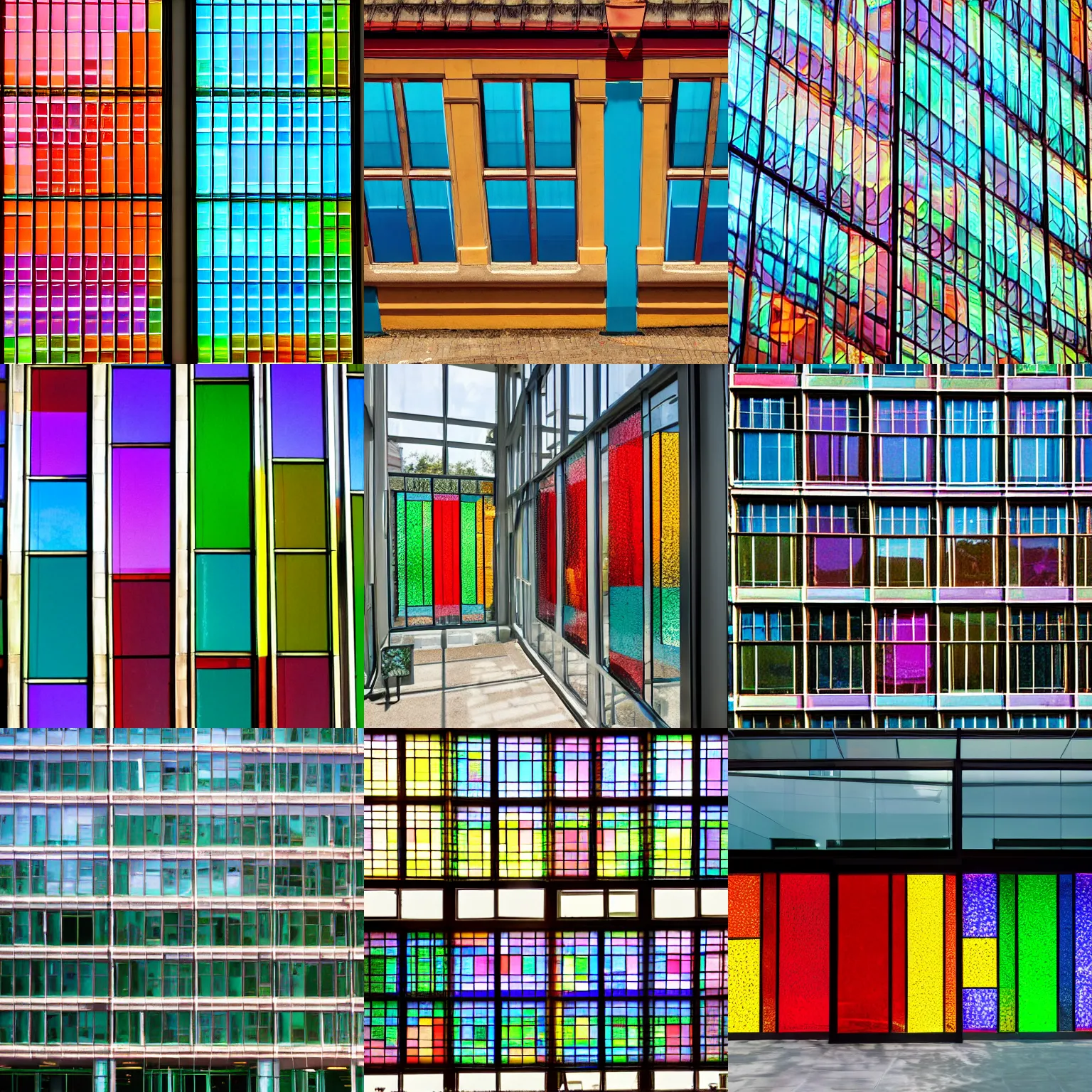 Prompt: colored glass panes in front of each other