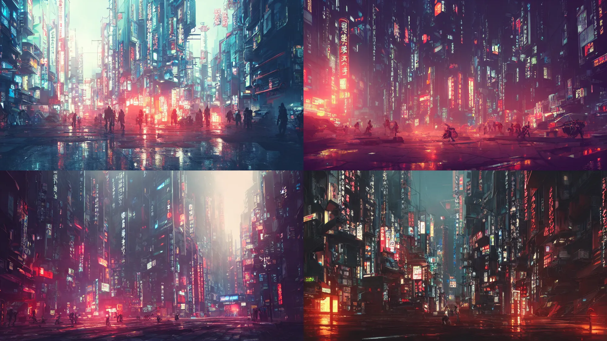 Prompt: Professional photograph of a Japanese cyberpunk city during midnight, 4k, ray tracing, Unreal engine, trending on Artstation, award-winning, art by Greg Rutkowski, by Chris Moore