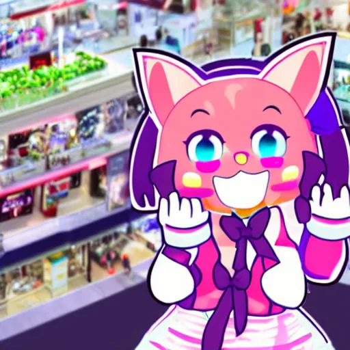 Prompt: Nyatasha Nyanners shopping at the mall for video games