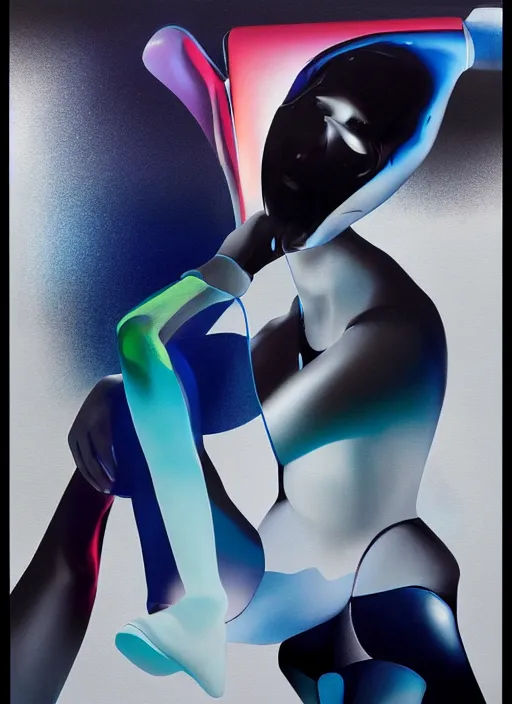 Prompt: futuristic lasers tracing, colorsmoke, fullbodysuit, pyramid hoodvisor, face cover, raindrops, wet, oiled, beautiful cyborg girl, by steven meisel, kaws, rolf armstrong, mondrian, hannah af klint perfect geometry abstract acrylic, octane hyperrealism photorealistic airbrush collage painting, monochrome, fluorescent colors, minimalist rule of thirds, eighties eros