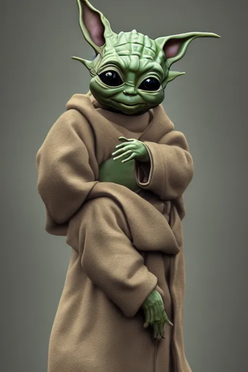Image similar to digital masterpiece illustration concept art of porcelain statue of doge as baby yoda, extremely detailed and intricate complexity, epic composition, magical atmosphere, cinematic lighting, wide long shot, trending on artstation, 8 k