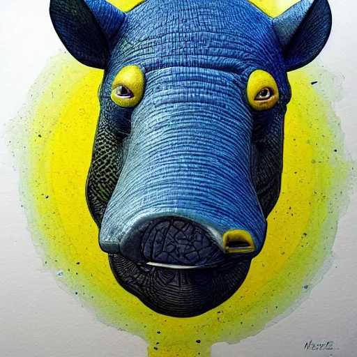 Prompt: monstrous tapir by Mike Savad. Dark, yellow green and blue, sharp, intricate, highly detailed