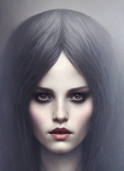 Image similar to symmetrical realistic, portrait, close - up, dark witch, painting by tom bagshaw, smooth, sharp focus