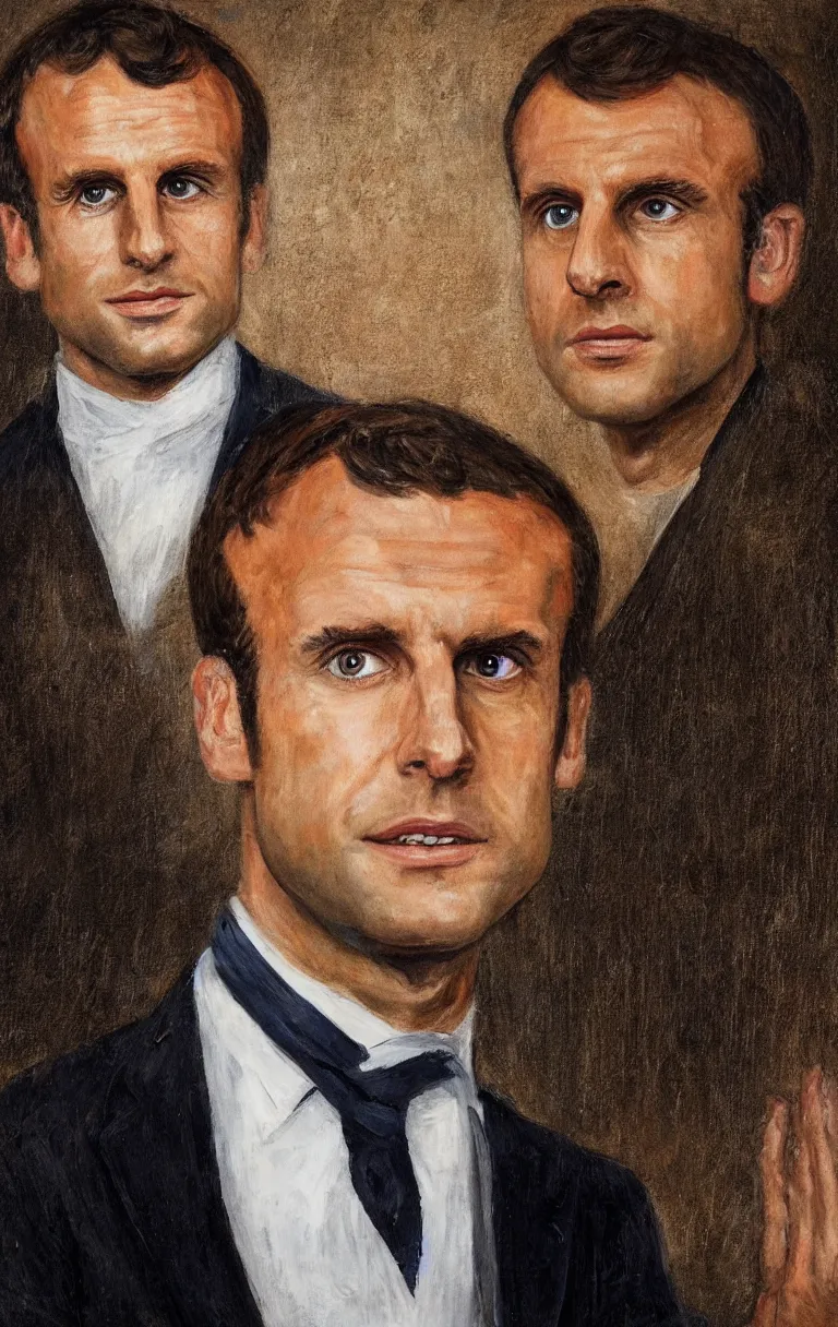 Image similar to portrait of emmanuel macron is catching fire, renaissance protrait