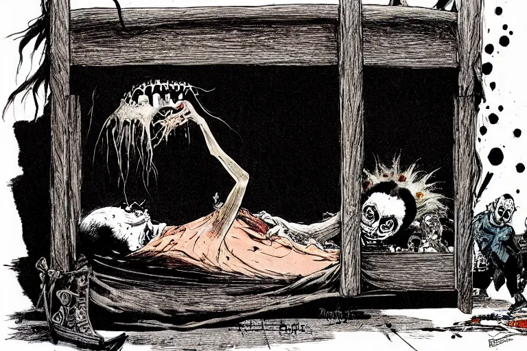 Prompt: monster under the bed by ralph steadman