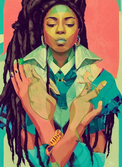 Image similar to 1998 Gorgeous Rasta woman by Sachin Teng :5 attractive, stylish, designer , green, smoke, marijuana, asymmetrical, Matte Painting , geometric shapes, hard edges, graffiti, street art:4 Masterpiece, impressive detail, colorful, by Sachin Teng:4