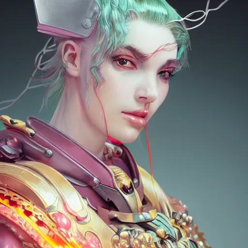 Image similar to studio portrait of lawful good colorful female holy mecha paladin absurdly beautiful, elegant, young sensual graceful woman, ultrafine hyperrealistic detailed face illustration by kim jung gi, irakli nadar, intricate linework, sharp focus, bright colors, matte, octopath traveler, final fantasy, unreal engine highly rendered, global illumination, radiant light, intricate environment