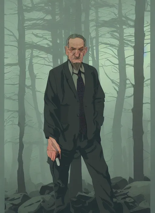 Prompt: Twin Peaks poster artwork by Michael Whelan and Tomer Hanuka, Rendering of portrait of Stanley Kubrick the director, full of details, by Makoto Shinkai and thomas kinkade, Matte painting, trending on artstation and unreal engine