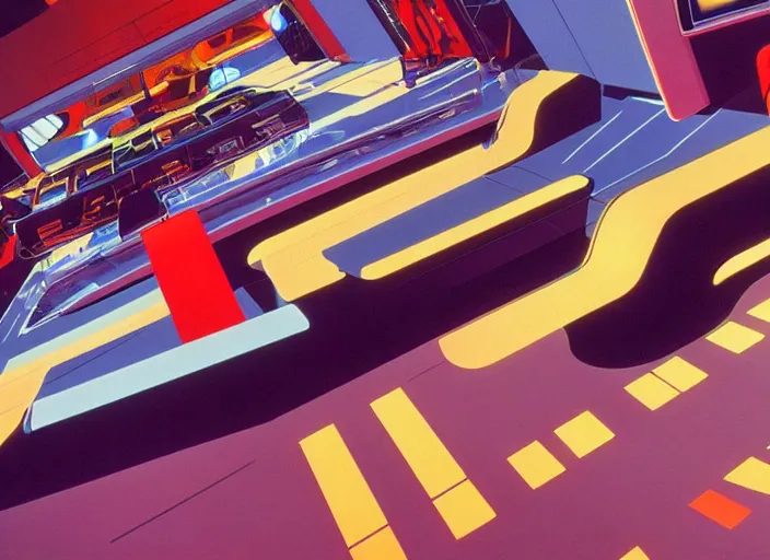 Image similar to arcade,1980s,8K, by syd mead