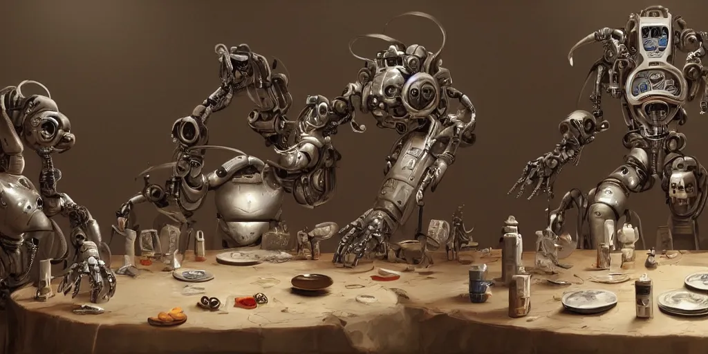 Image similar to last supper realistic robot , A Monster Emerges - 'The Beholder' Concept by Marcus Whinney trending on artstation
