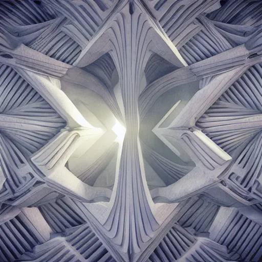 Image similar to Hyperbolic infinite square, soft lighting, crepuscular rays, realistic octane render, 8k, ultra detailed, concept art, art by Escher, style by H. R. GIGER