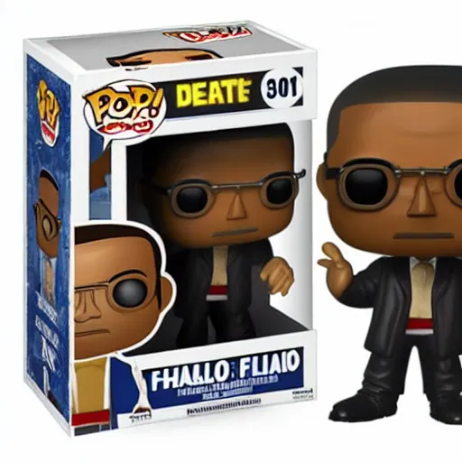 Image similar to funko pop gustavo fring. half face. death scene from breaking bad. toy design