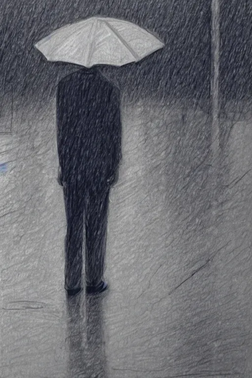 Image similar to a drawn man standing in the rain