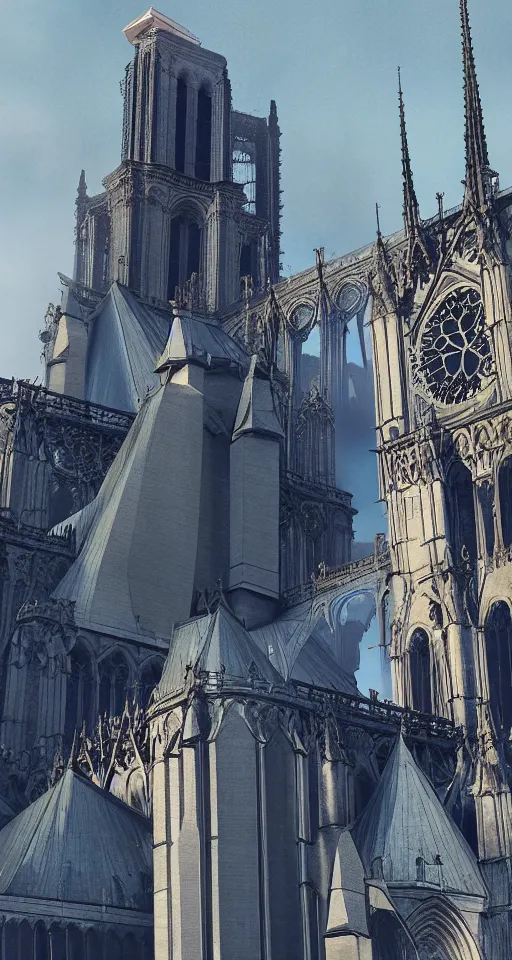 Prompt: a beautiful fantasy rendering of massive brutalist industrial military gothic notre dame cathedral by beeple and John Harris art, star wars, unreal engine, artstation massive fantistical towers gothic cathedral architecture