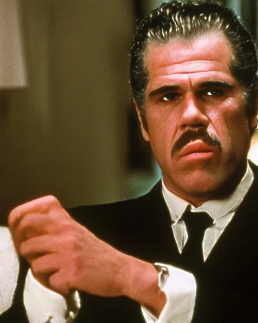 Image similar to film still close up shot of ron perlman as vito corleone from the movie the godfather. photographic, photography