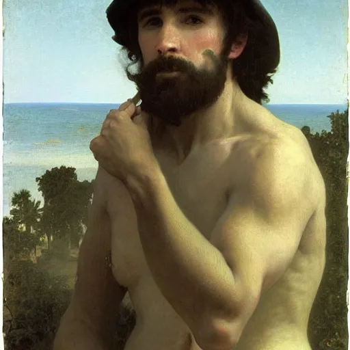 Prompt: Painting of Davy Jones. Art by William Adolphe b Bouguereau. During golden hour. Extremely detailed. Beautiful. 4K. Award winning.
