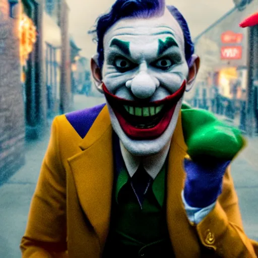 Image similar to film still of Waluigi as joker in the new Joker movie