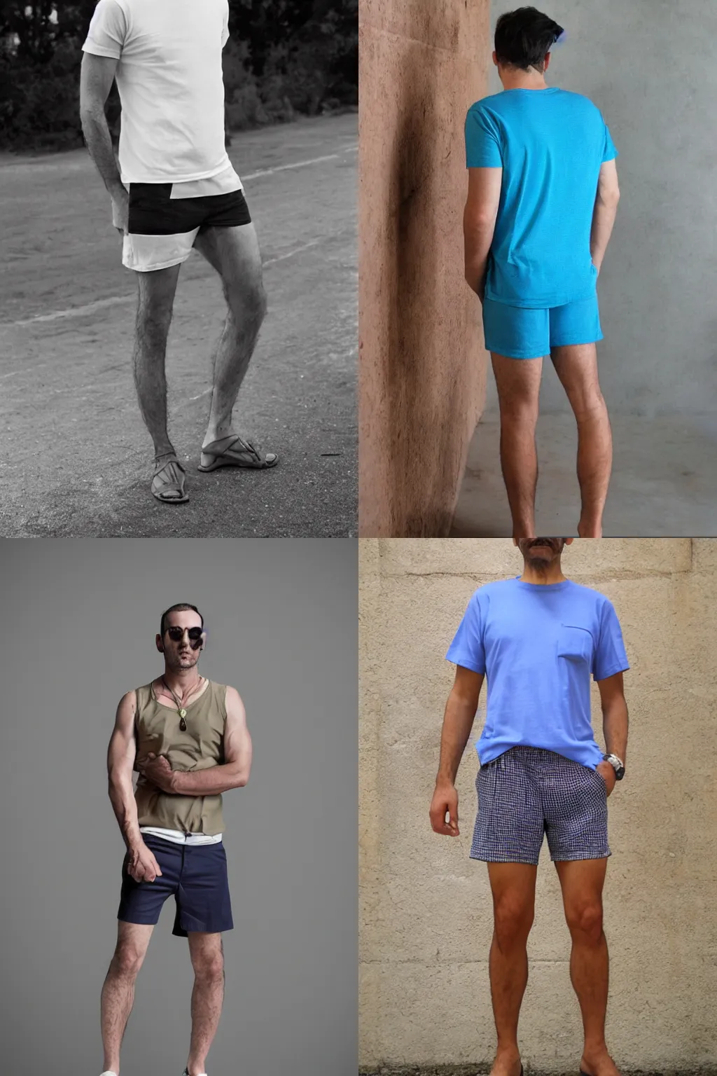 Prompt: A man wearing a t-short and shorts by Cauro Hige.