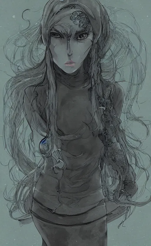 Image similar to portrait of Cthulu depicted as a woman, by Ryohei Fuke, Huke, personification, featured on pixiv, dystopian art, rayonism, cold hue's