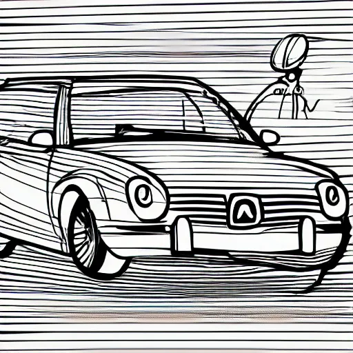 Image similar to Portrait of a children\'s car to paint, linear illustration, LineArt, Vectorial Svg, Black and White.