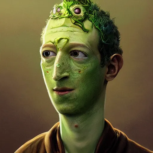 Prompt: An anthropomorphic pickle with the face of Mark Zuckerberg , Pickle Rick, intricate, highly detailed, digital painting, artstation, oppressive lighting, fashion concept art, sharp focus, illustration, art by greg rutkowski and alphonse mucha