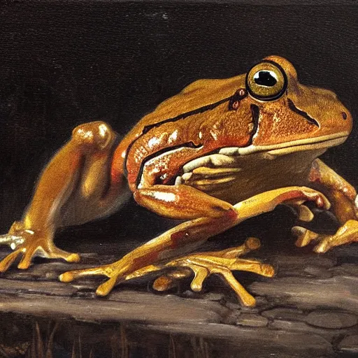 Prompt: a muscular frog suplexing a toad in a makeshift wrestling ring, dynamic, oil painting, very detailed