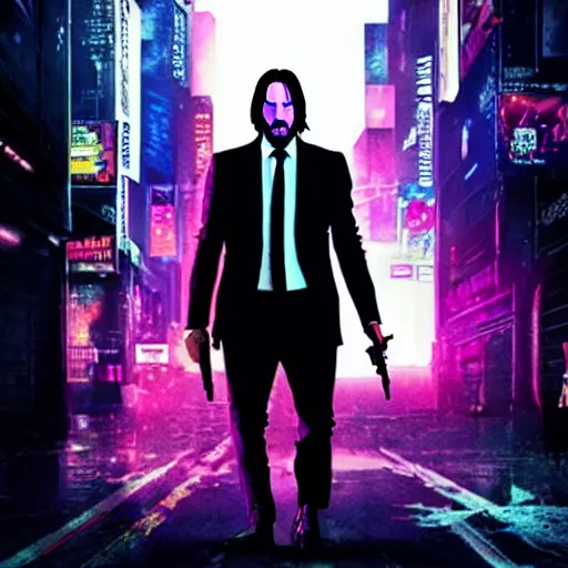 Image similar to john wick, cyberpunk style