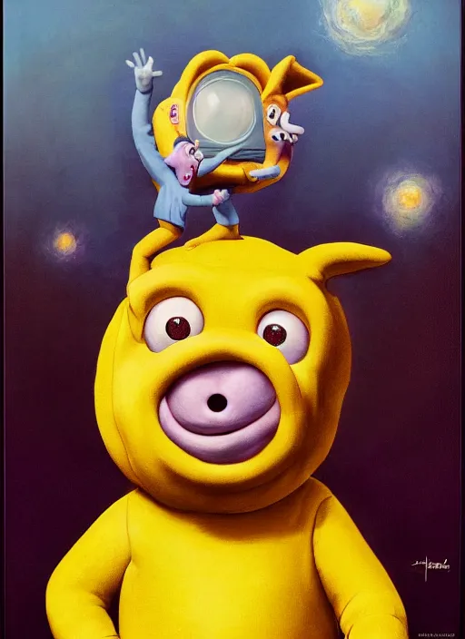 Image similar to a portrait of steve buscemi as Teletubby by Gerald Brom , Craig mullins and Pixar, dutch angle, Framed, 8k