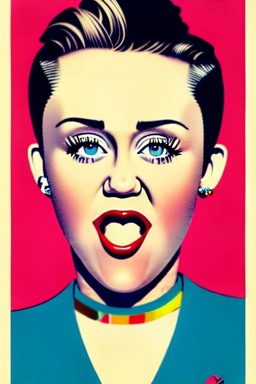 Image similar to propaganda poster, miley cyrus, close up, portrait, shouting