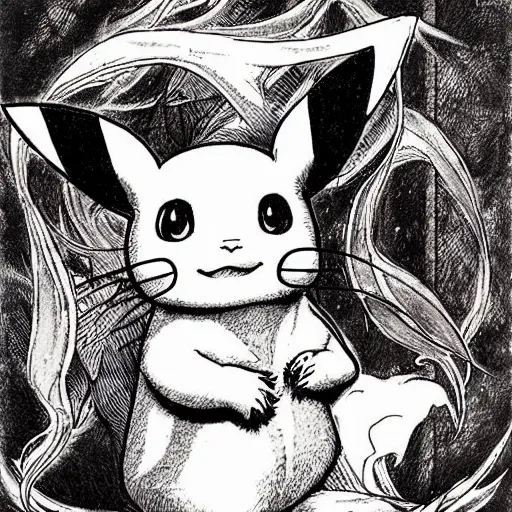 Image similar to pikatchu in Mobius style drawn by Vania Zouravliov and Takato Yamamoto, inspired by Fables, high detail, sharp high detail, manga and anime 2000
