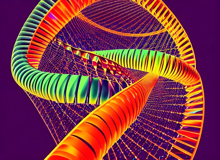 Image similar to portrait of a dna helix, colorful, modern art deco, mads berg, karolis strautniekas, stippled light, fine texture, editorial illustration, dramatic lighting, dynamic composition, detailed, matte print, dynamic perspective