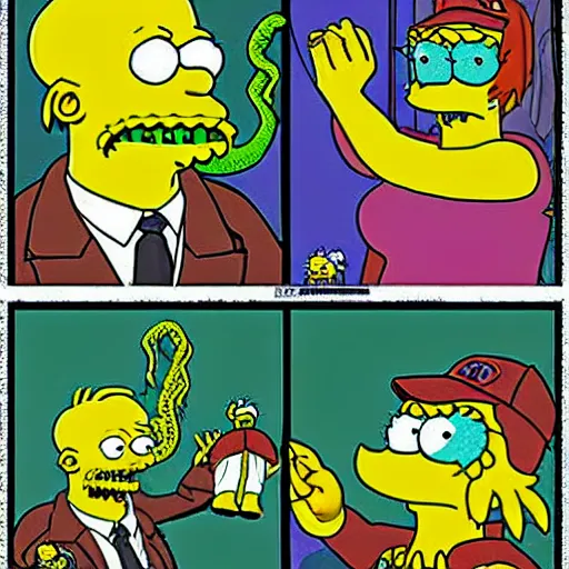 Image similar to cthulhu in the style of the simpsons