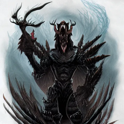 Image similar to A creature in style of Brom, symmetrical, dark fantasy