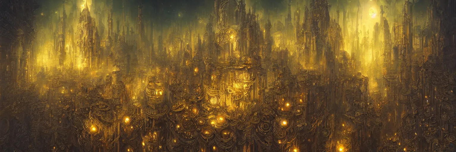 Image similar to vivid tones, Marc Simonetti, Mike Mignola, smooth liquid metal with detailed line work, Mandelbulb, Exquisite detail perfect symmetrical, silver details, hyper detailed, intricate ink illustration, golden ratio, city night, steampunk, smoke, neon lights, starry sky, steampunk city background, liquid polished metal, by peter mohrbacher