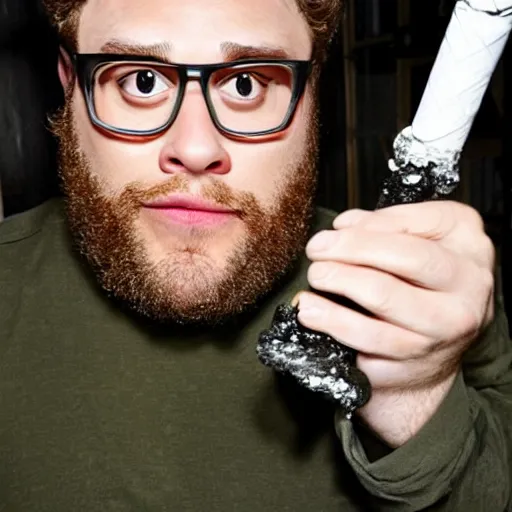 Prompt: seth rogan smoking out of a diamond bong