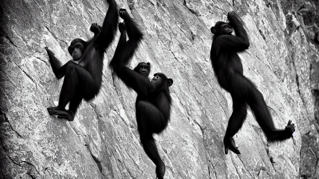 Prompt: monochrome inspiring... is that a chimpanzee or a climb? i really can't tell.