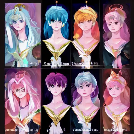 Prompt: a portrait of a celestial magical girl, sailor moon, star guardians, very beautiful, very very very very attractive, trending on artstation, cool color scheme, semi - realism, painted by artgem and rossdraws and loish