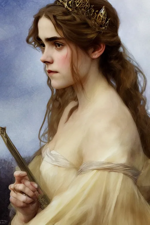 Prompt: portrait kiernan shipka as a princess by rutkowski, mucha, jurgens, bouguereau, highly detailed, digital painting, artstation, concept art, sharp focus, illustration, gothic, moody, wistful