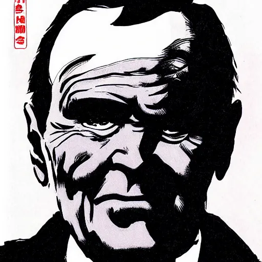 Image similar to George H.W. Bush looking sinister, by Tsutomu Nihei, highly detailed