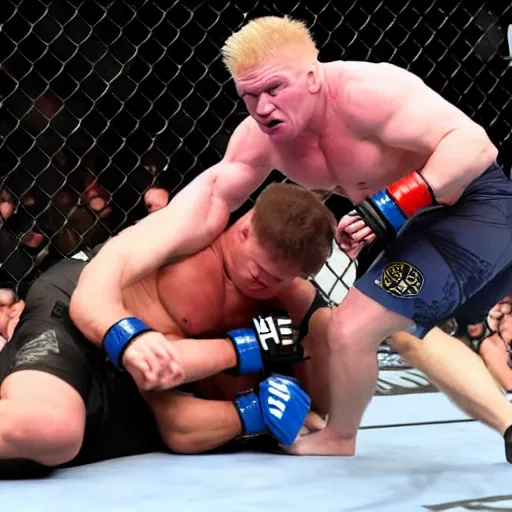 Prompt: brock lesnar in a ufc match with xqc, 4k, high detail, high-resolution photograph,