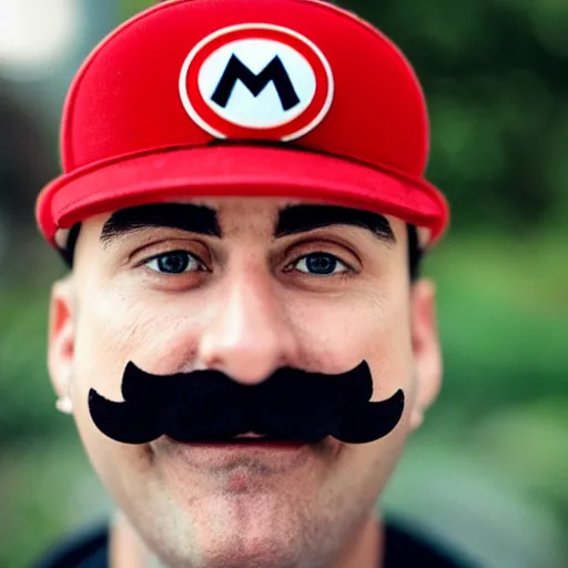 Prompt: real - life mario mario portrait