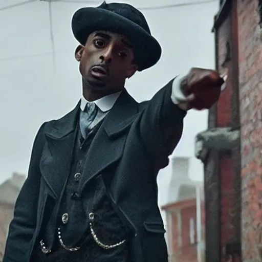 Image similar to playboi carti in peaky blinders 4 k the detailed super realistic